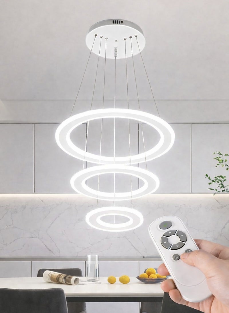 AL THURAYAT Modern geometric design chandelier consisting of round LED rings suspended by thin wires, 3 gradient lighting colors, Chandelier LED  that is compatible with interior spaces, ideal for the living room and dining room - Image 1